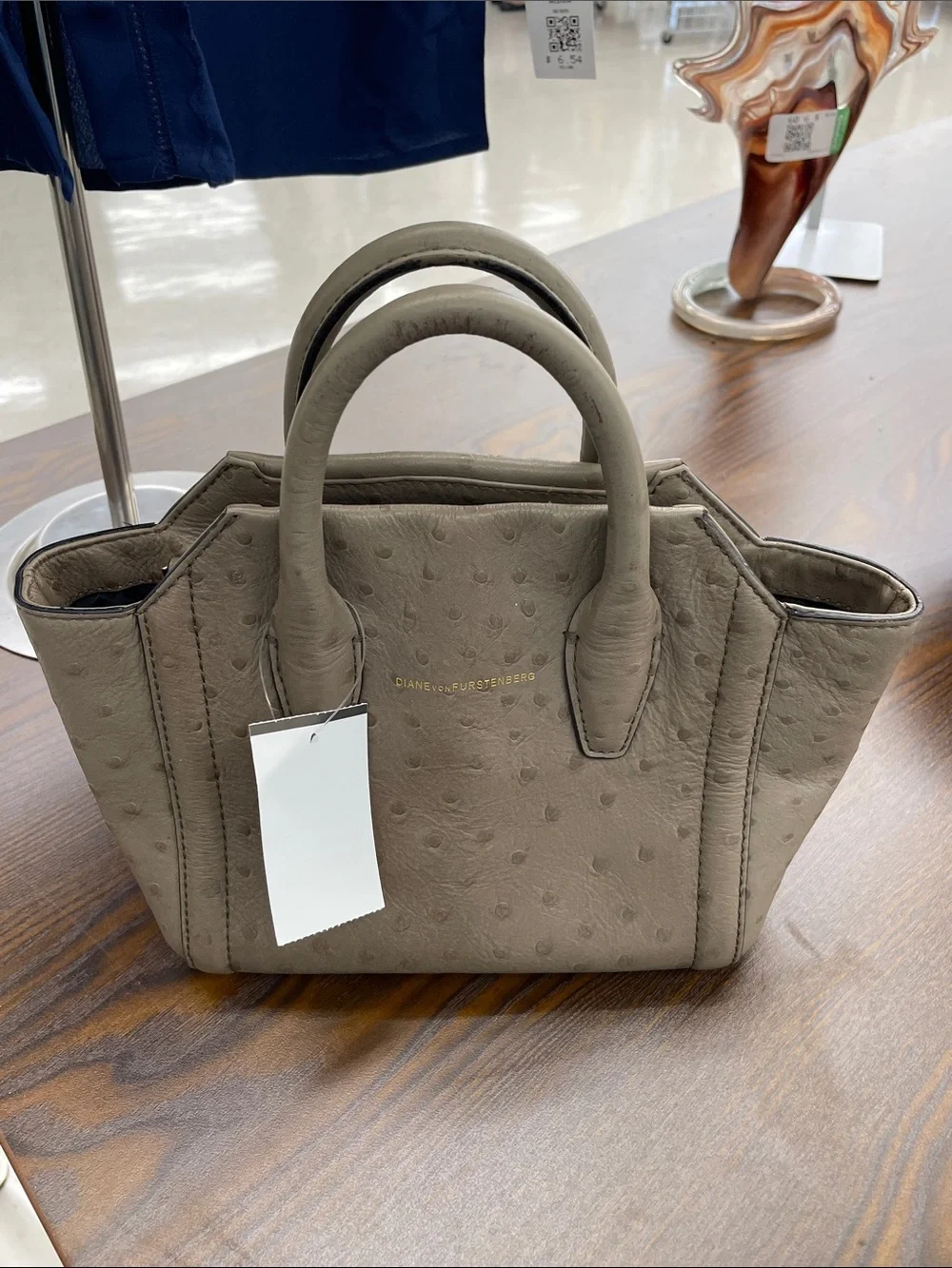 Diane von Furstenberg Ostrich-Embossed Satchel Handbag mini